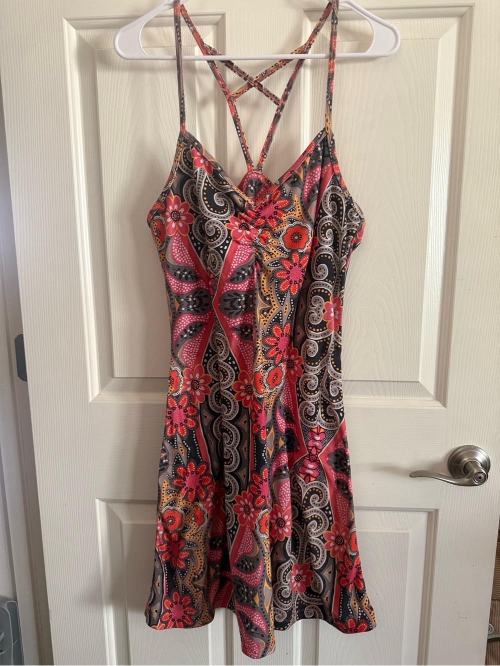 Paisley Floral Strappy Mini Dress in Pink and Black